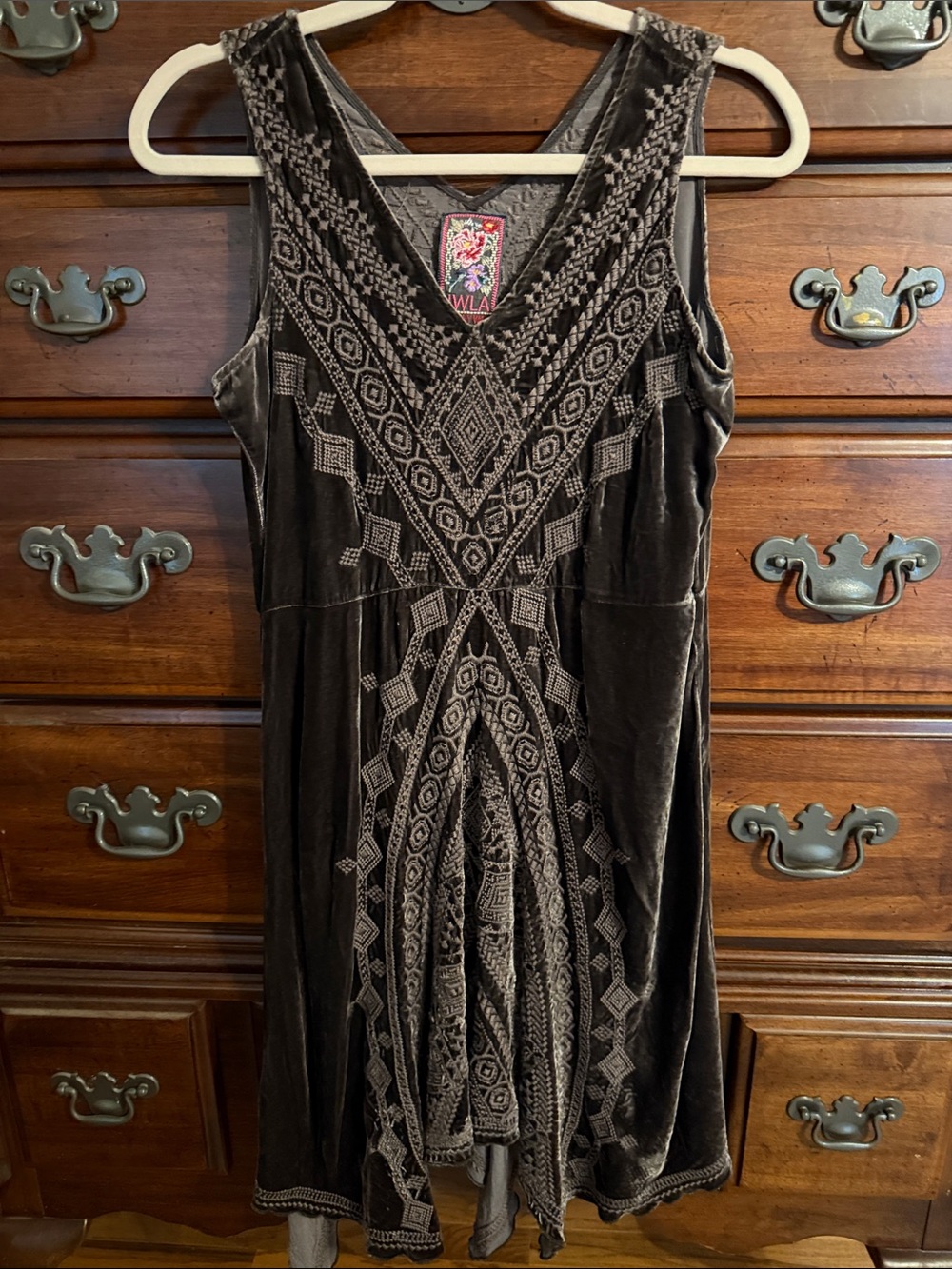 Johnny Was Velvet Embroidered Midi Dress